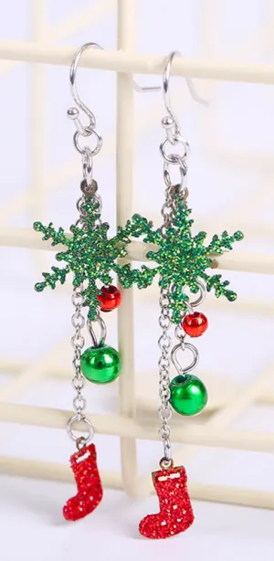 Christmas Snowflake and Stocking Drop Earrings