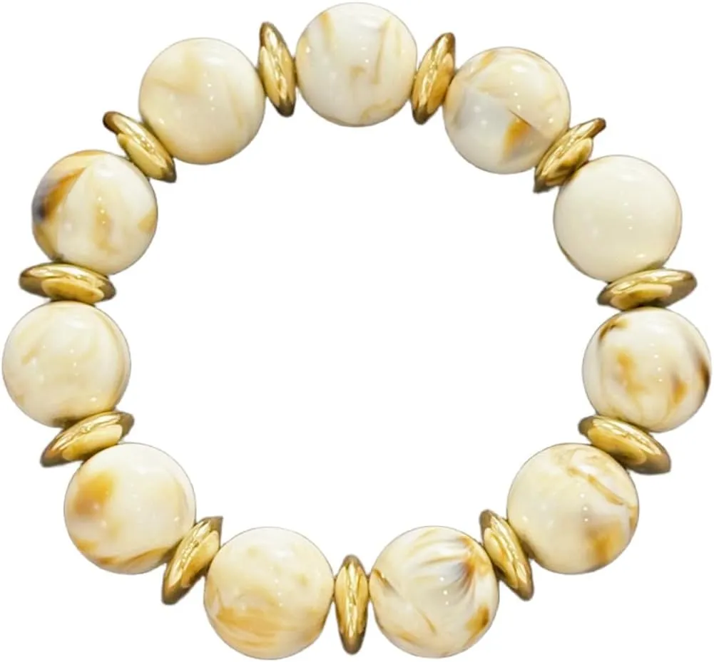 Chunky Beaded Bracelets for Women Acrylic Stackable Bracelets Gold Resin Big Ball Bangle Stretch Beaded Bracelets Jewelry