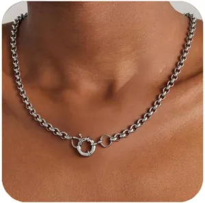 Chunky Gold Necklace for Women, 18K Chunky Layered Choker Necklaces Thick Layering Herringbone Paperclip Necklace Stacks Toggle Necklaces for Women Men Jewelry Gifts