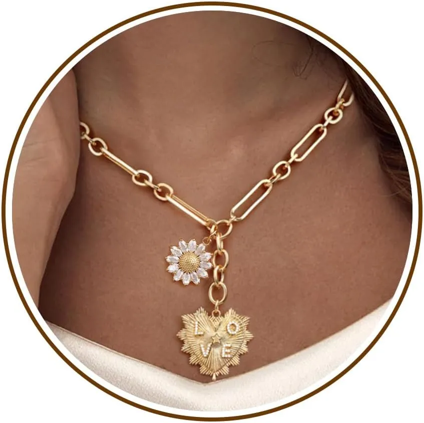 Chunky Gold Necklace Teen Girl Gifts Trendy Stuff Choker Necklace for Woman with Heart Birthday Gifts for Her Gold Necklace for Women Non Tarnish Mothers Day Gifts for Mom