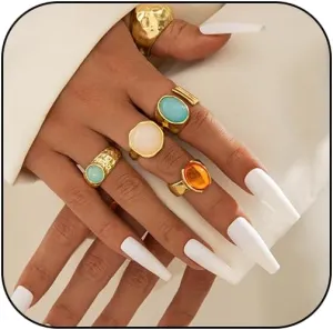 Chunky Gold Ring Set for Women Adjustable Stackable Statement Rings Punk Geometric Turquoise Minimalist Jewelry