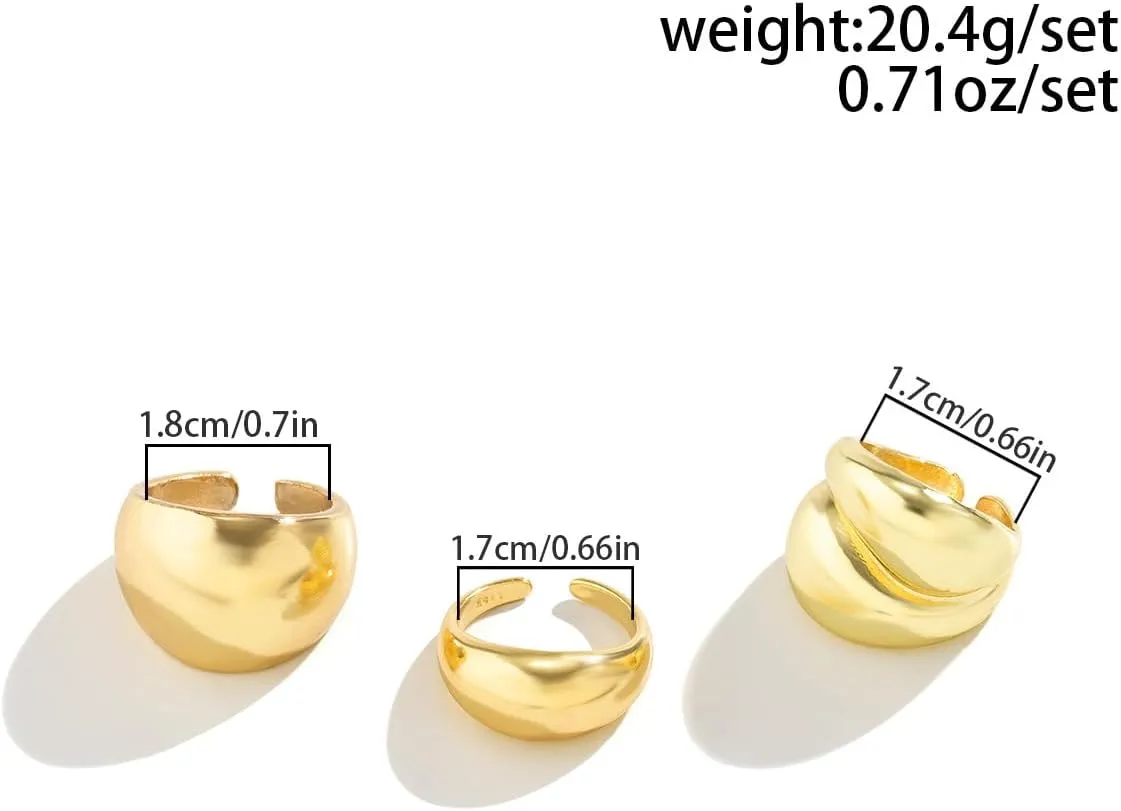 Chunky Gold Rings for Women Adjustable Gold Statement Ring Set Open Dome Rings Chunky Silver Rings Minimalist Solid Ring Band Stackable Jewelry Size 6-9 