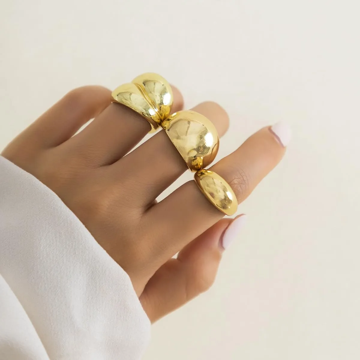 Chunky Gold Rings for Women Adjustable Gold Statement Ring Set Open Dome Rings Chunky Silver Rings Minimalist Solid Ring Band Stackable Jewelry Size 6-9 