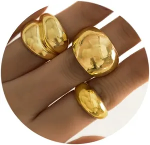 Chunky Gold Rings for Women Adjustable Gold Statement Ring Set Open Dome Rings Chunky Silver Rings Minimalist Solid Ring Band Stackable Jewelry Size 6-9 