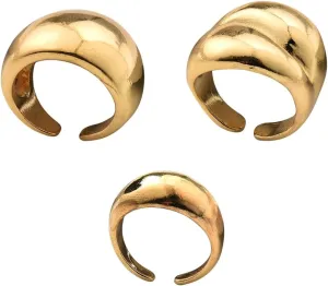 Chunky Gold Rings for Women Non Tarnish Open Dome Rings Stackable Rings Set Adjustable Thick Gold Ring Fashion Statement Rings for Mom Minimalist Simple Rings Set 3Pcs Chunky Rings Stacking