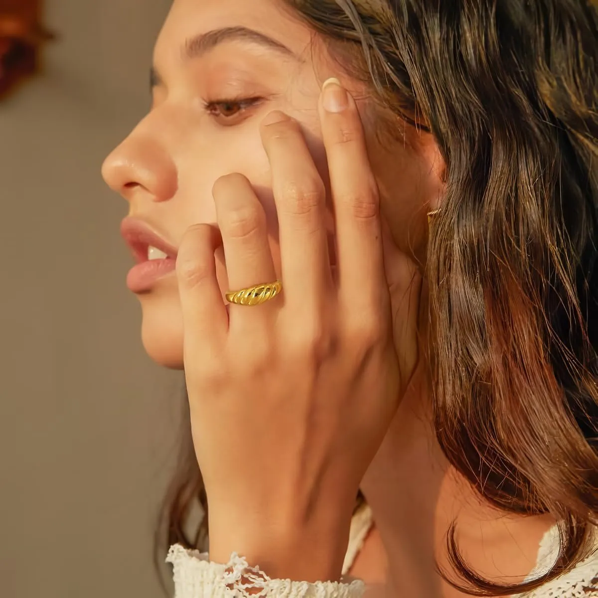 Chunky Gold Rings For Women Trendy Statement Gold Ring Elegant Wedding Ring Dainty Jewelry Gift for Wife, Girlfriend, Mom Hypoallergenic, Nickel-Free - Anniversary, Birthday, Mothers Day Sizes 6 7 8