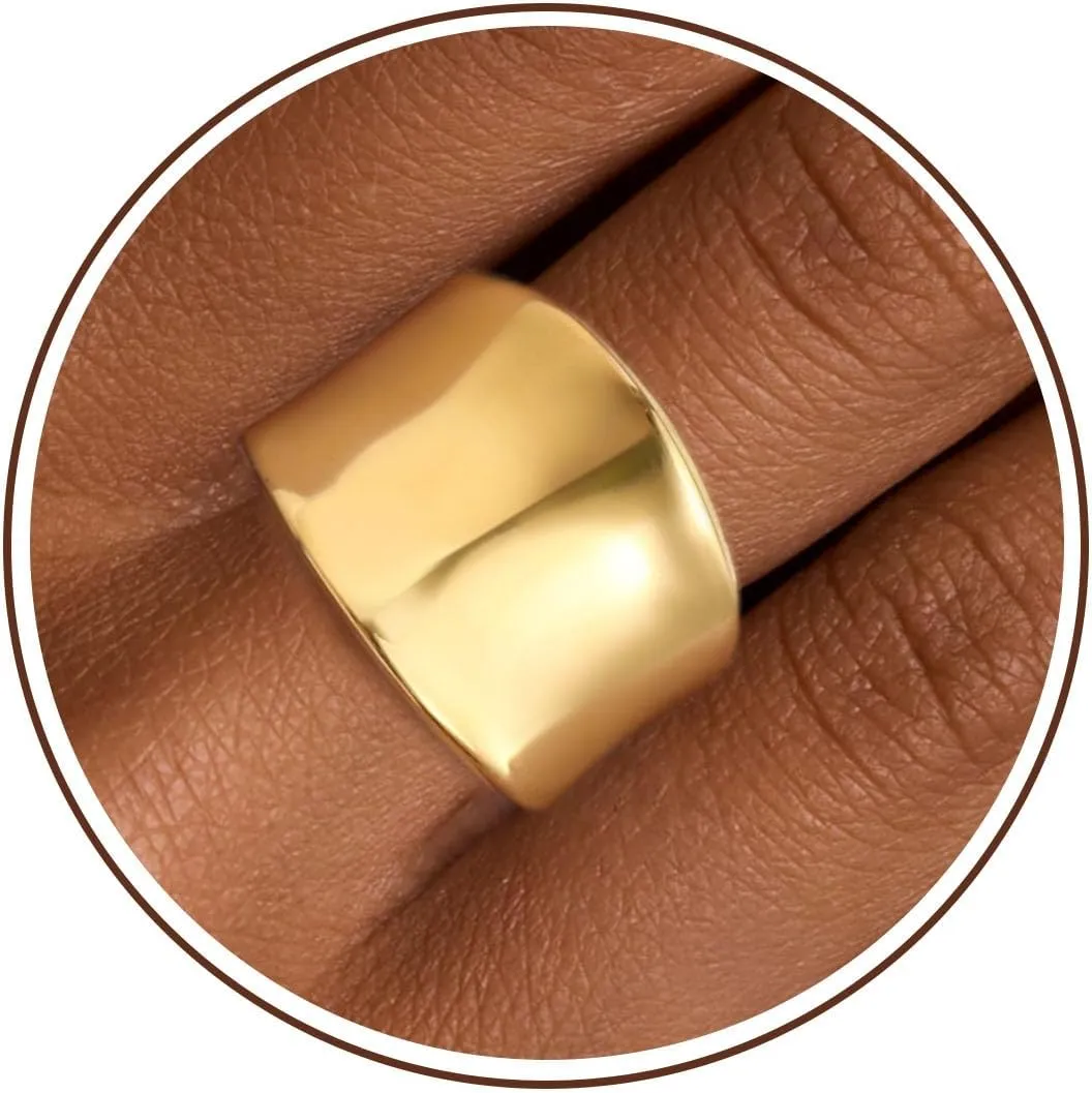 Chunky Gold Rings Gifts for Women Teen Girls 14K Gold Plated Ring No Tarnish Stackable Statement Thumb Dome Band Pinky Rings Birthday Anniversary Retirement Christmas Gift Jewelry