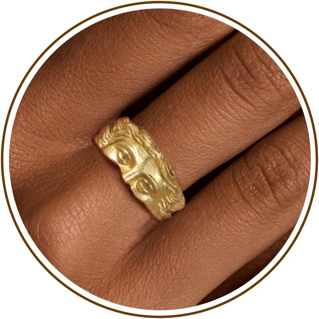 Chunky Gold Rings Gifts for Women Teen Girls 14K Gold Plated Ring No Tarnish Stackable Statement Thumb Dome Band Pinky Rings Birthday Anniversary Retirement Christmas Gift Jewelry