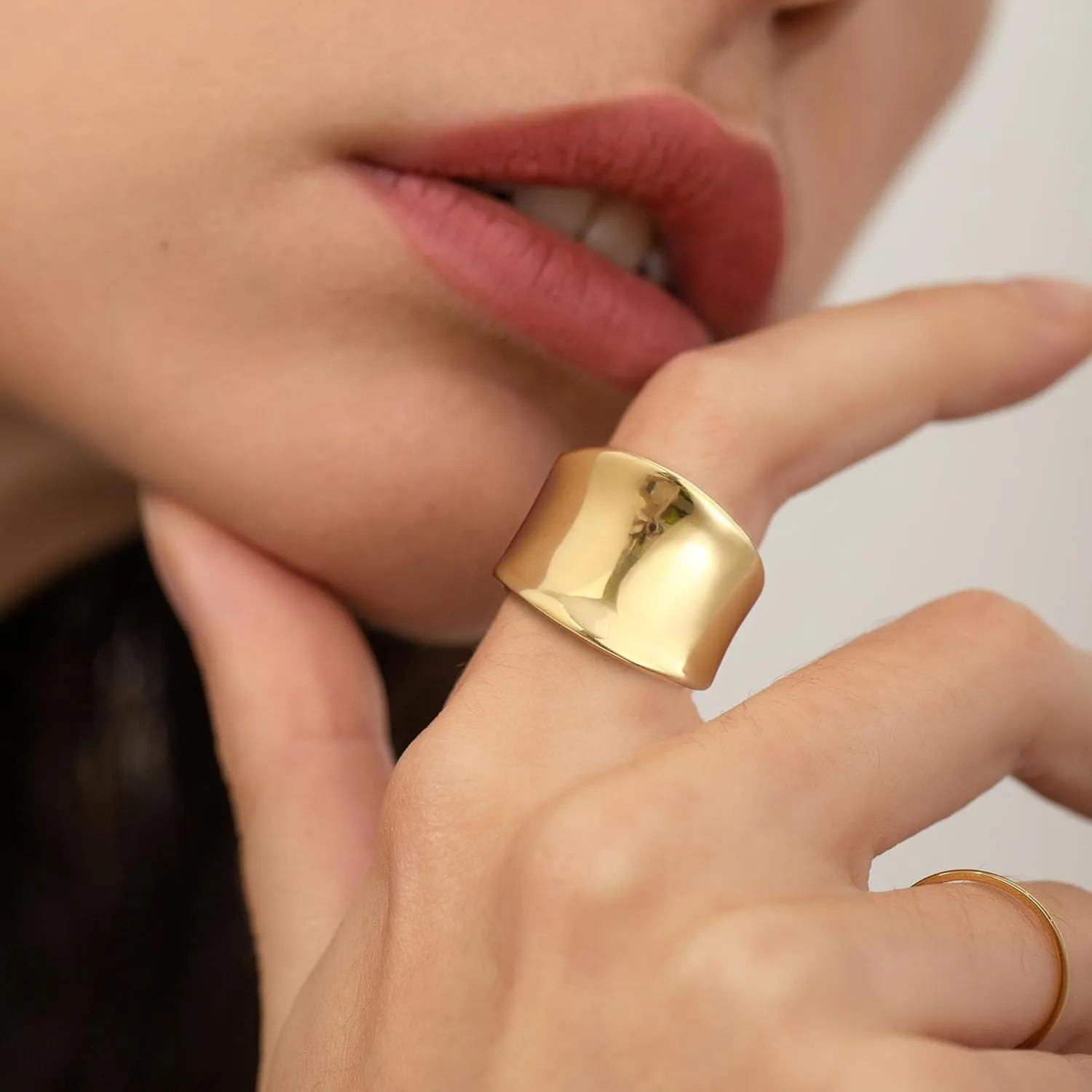 Chunky Gold Rings Gifts for Women Teen Girls 14K Gold Plated Ring No Tarnish Stackable Statement Thumb Dome Band Pinky Rings Birthday Anniversary Retirement Christmas Gift Jewelry