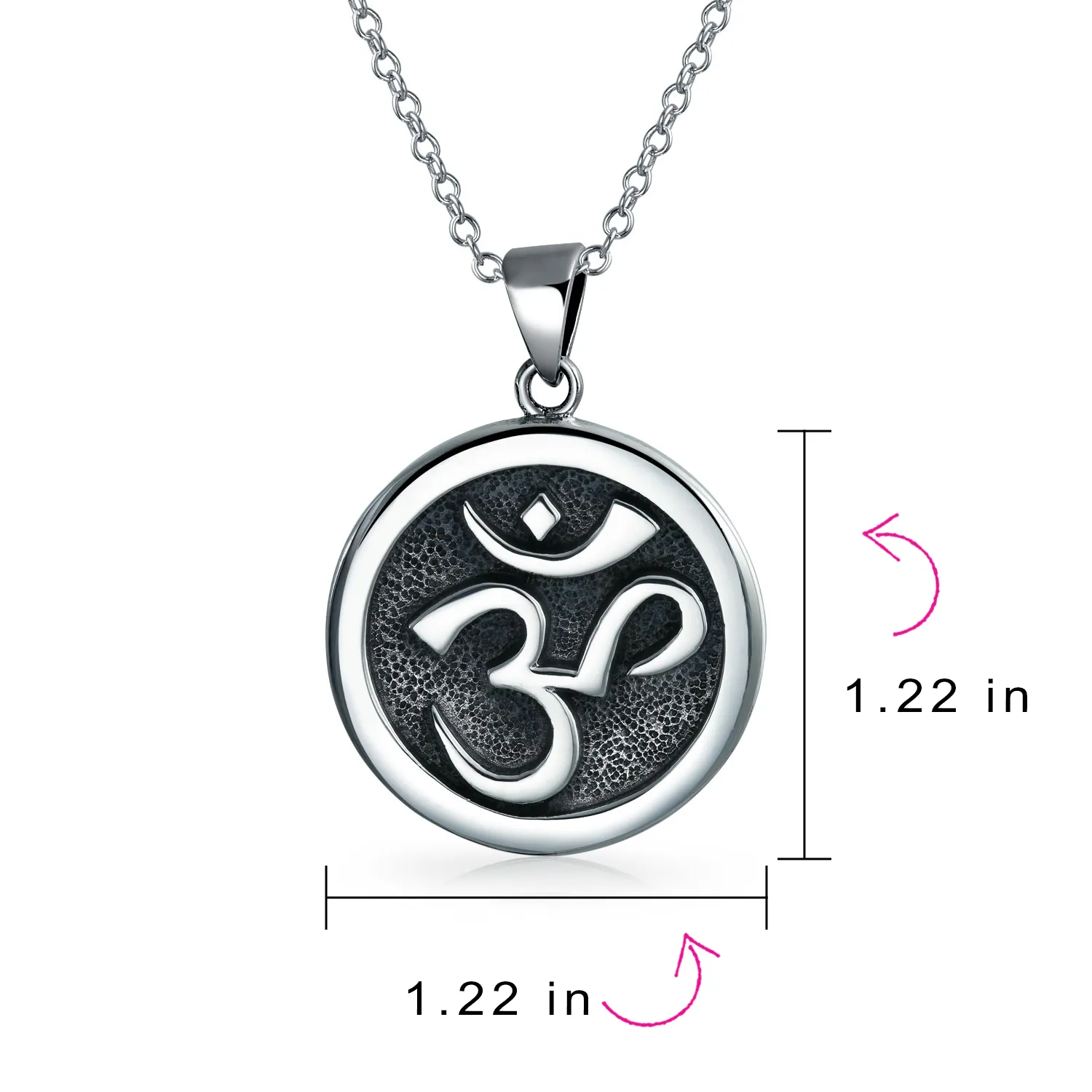Circle Disc Aum Om Ohm Pendant Necklace Yoga Medallion Oxidized Silver
