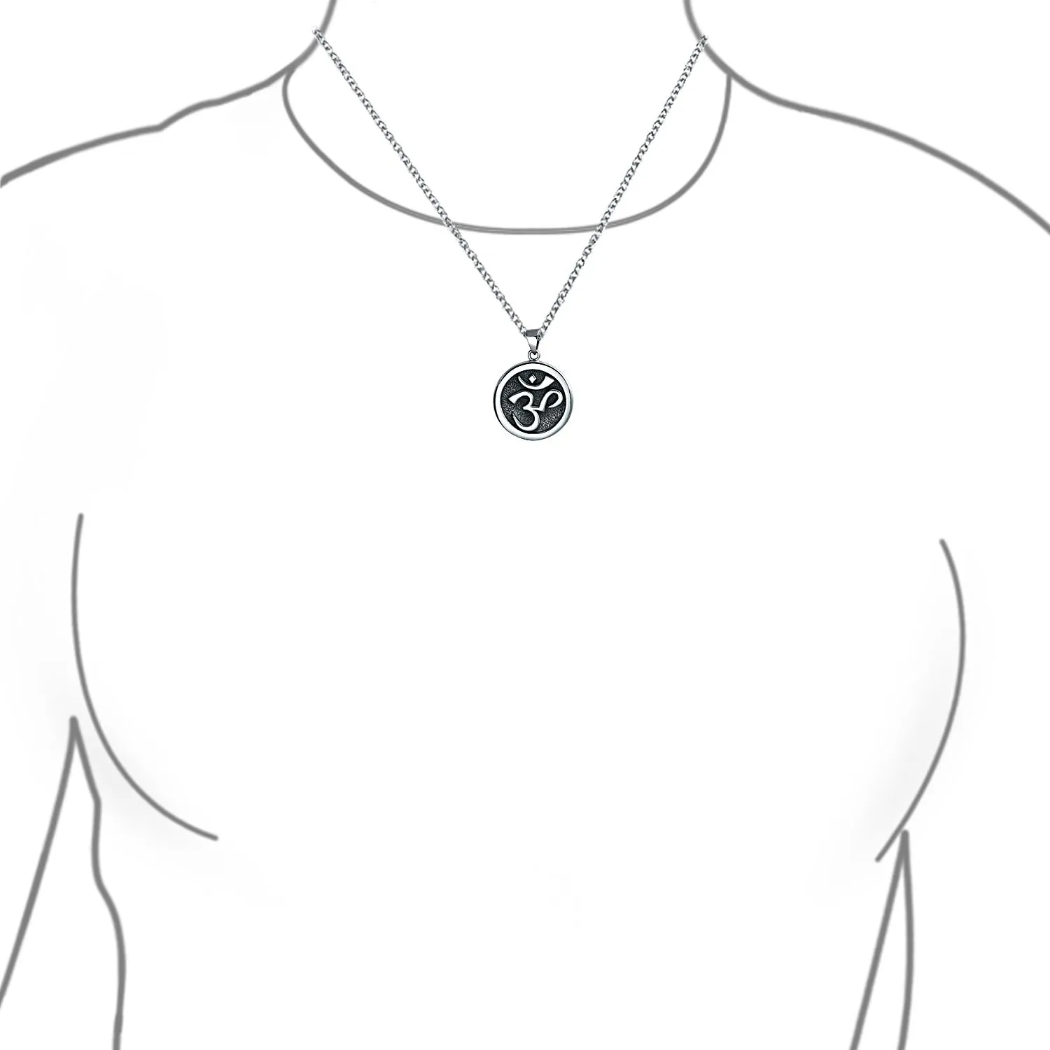 Circle Disc Aum Om Ohm Pendant Necklace Yoga Medallion Oxidized Silver
