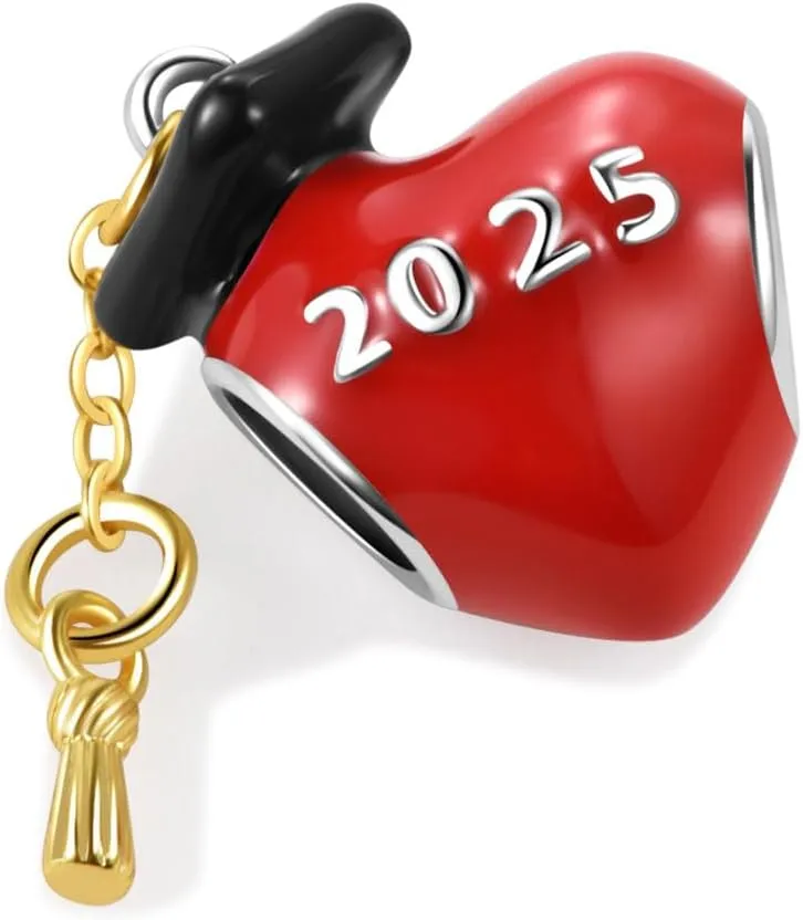 Class 2025 2024 Graduation Red Heart Charm Compatible with Pandora Charms Bracelets for Women