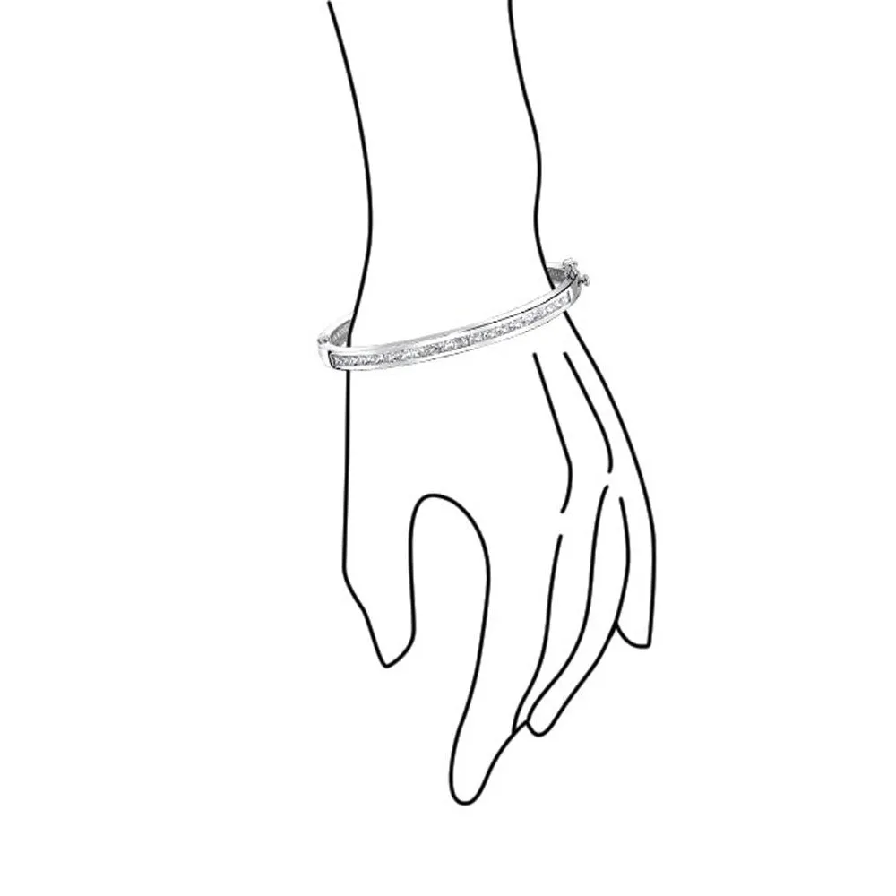 Classic Bridal CZ Channel Set Princess Cut Eternity Bangle Bracelet, Silver 7-7.5"