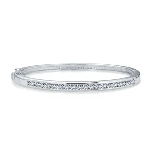 Classic Bridal CZ Channel Set Princess Cut Eternity Bangle Bracelet, Silver 7-7.5"