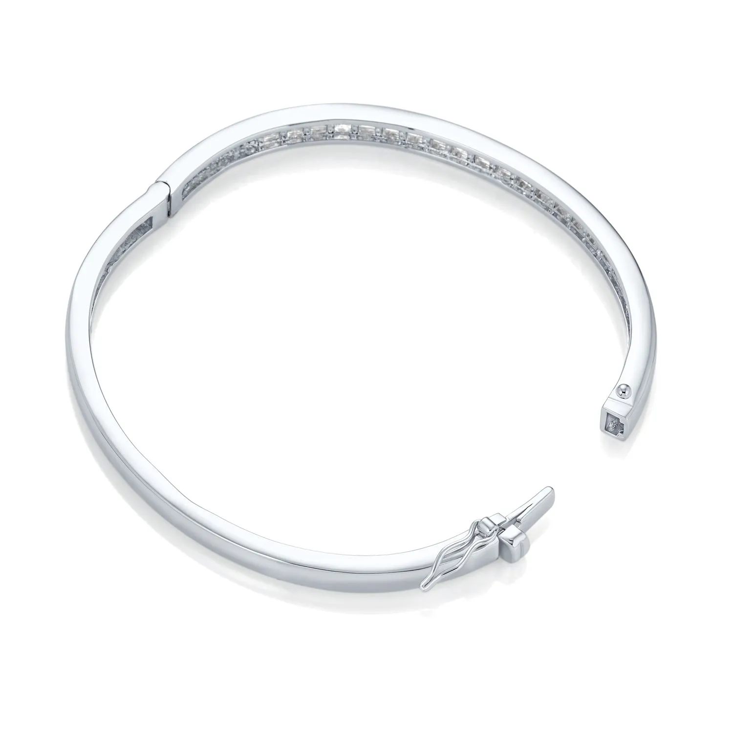 Classic Bridal CZ Channel Set Princess Cut Eternity Bangle Bracelet, Silver 7-7.5"