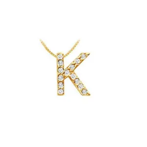 Classic K Initial Diamond Pendant : 14K Yellow Gold - 0.15 CT Diamonds