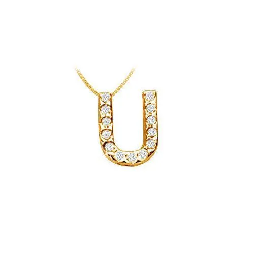 Classic U Initial Diamond Pendant : 14K Yellow Gold - 0.15 CT Diamonds
