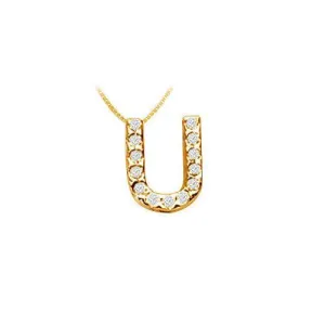 Classic U Initial Diamond Pendant : 14K Yellow Gold - 0.15 CT Diamonds