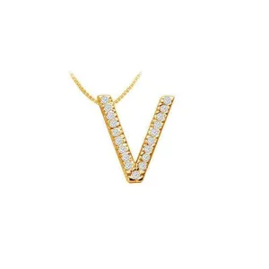 Classic V Initial Diamond Pendant : 14K Yellow Gold - 0.30 CT Diamonds