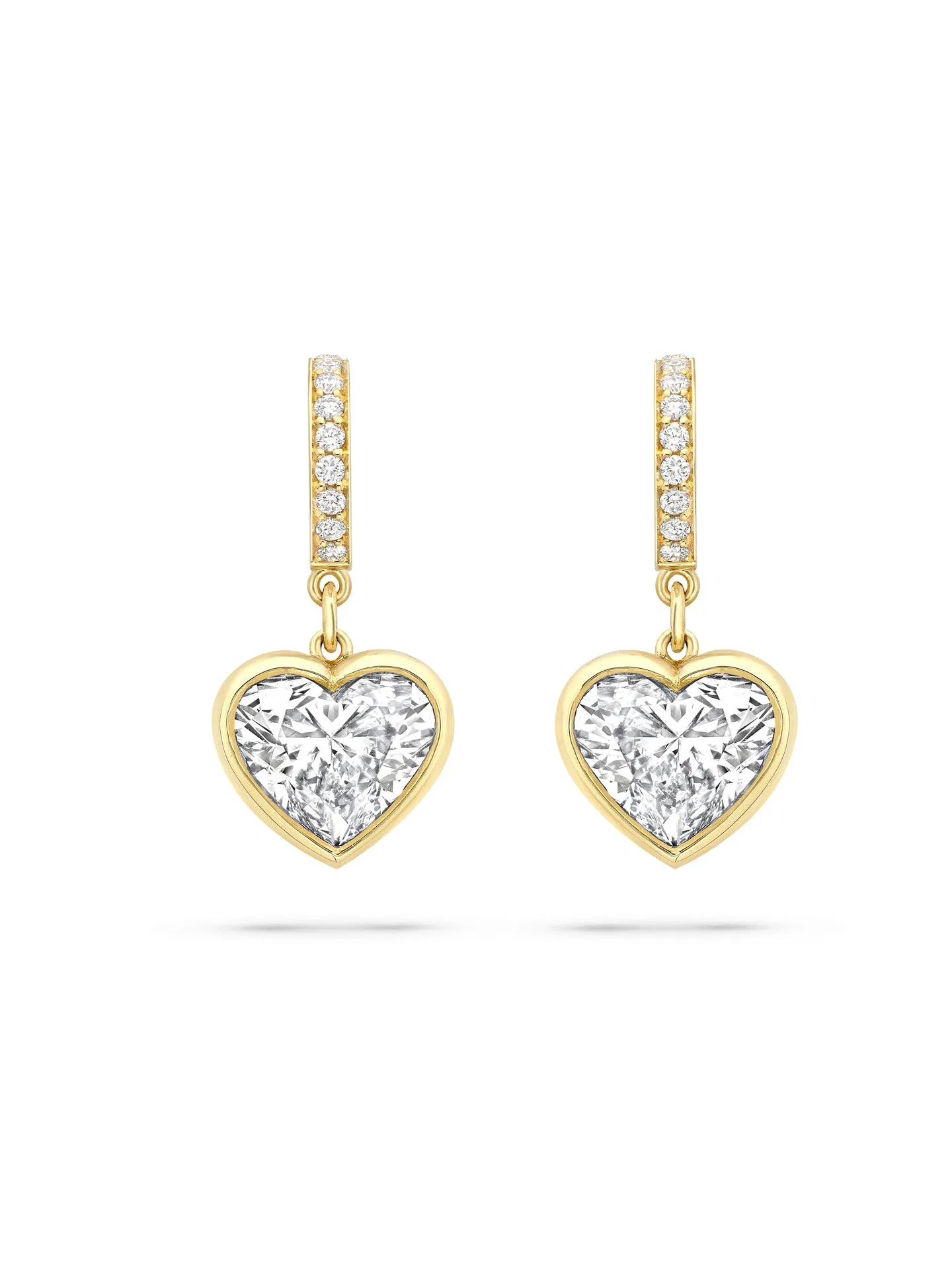 Classic Yellow Gold Heart Diamond Drop Earrings