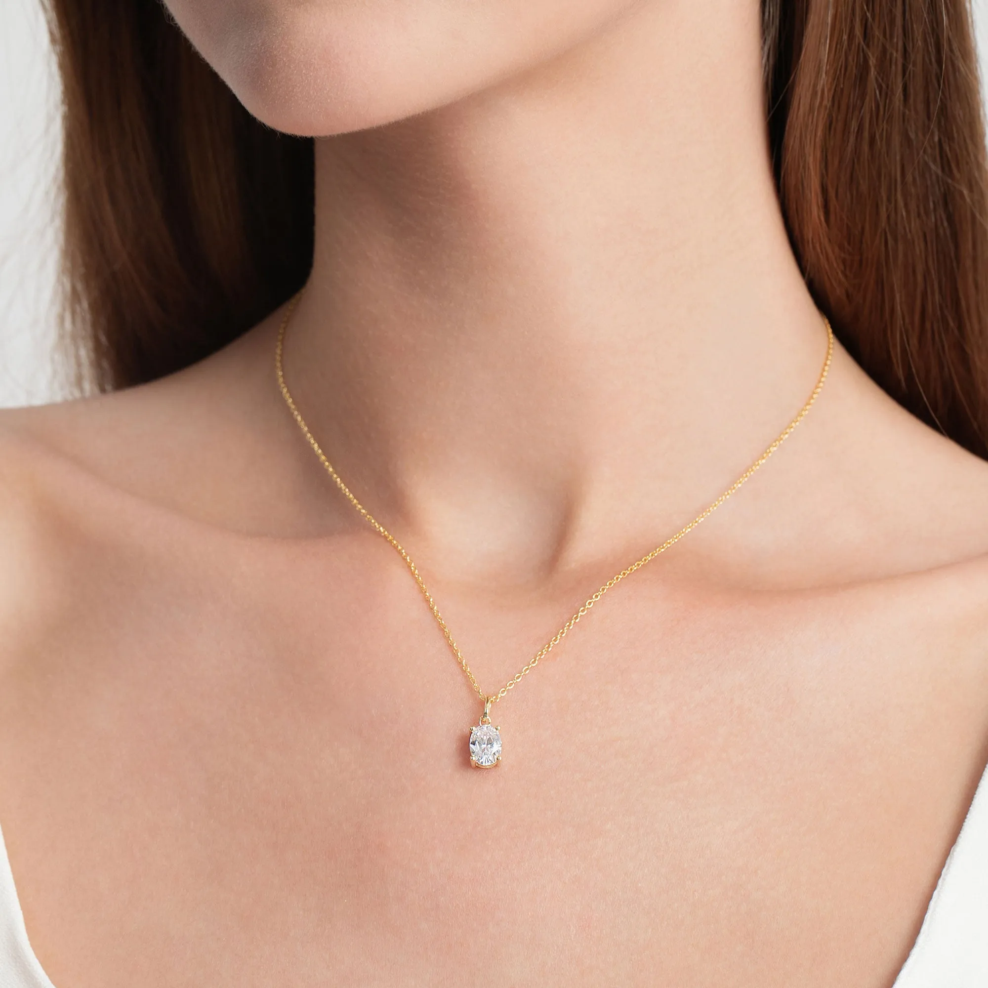 Classica VVS1 Oval Cut Moissanite Solitaire Necklace
