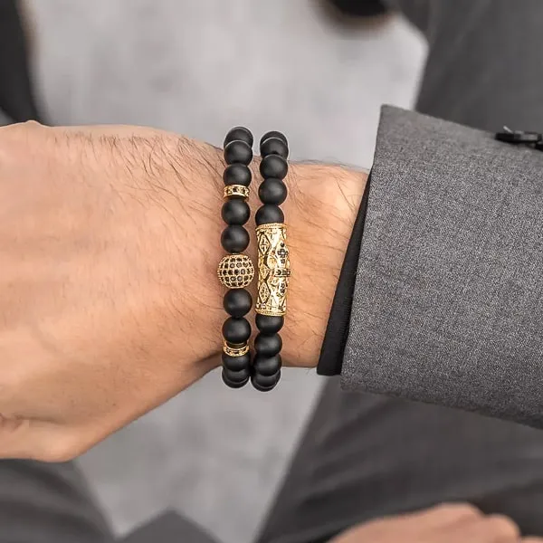 Classy Men Gold Matte Black Bracelet Set