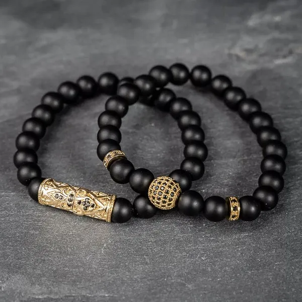 Classy Men Gold Matte Black Bracelet Set