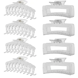 Clear Hair Clips for Women -8 Pack 4.3 Inch Large Hair Claw Clips for Women Thin Thick Curly Hair, Big Matte Banana Clips,Strong Hold jaw clips