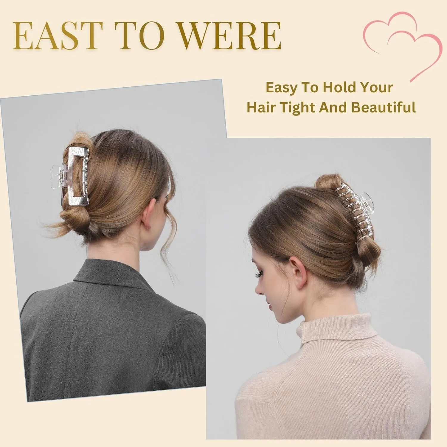 Clear Hair Clips for Women -8 Pack 4.3 Inch Large Hair Claw Clips for Women Thin Thick Curly Hair, Big Matte Banana Clips,Strong Hold jaw clips