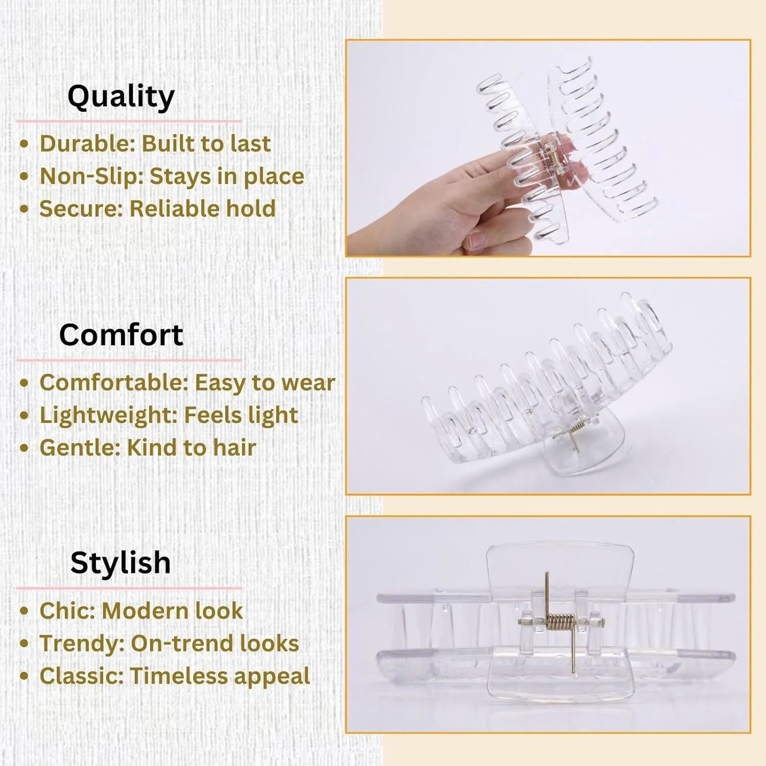 Clear Hair Clips for Women -8 Pack 4.3 Inch Large Hair Claw Clips for Women Thin Thick Curly Hair, Big Matte Banana Clips,Strong Hold jaw clips