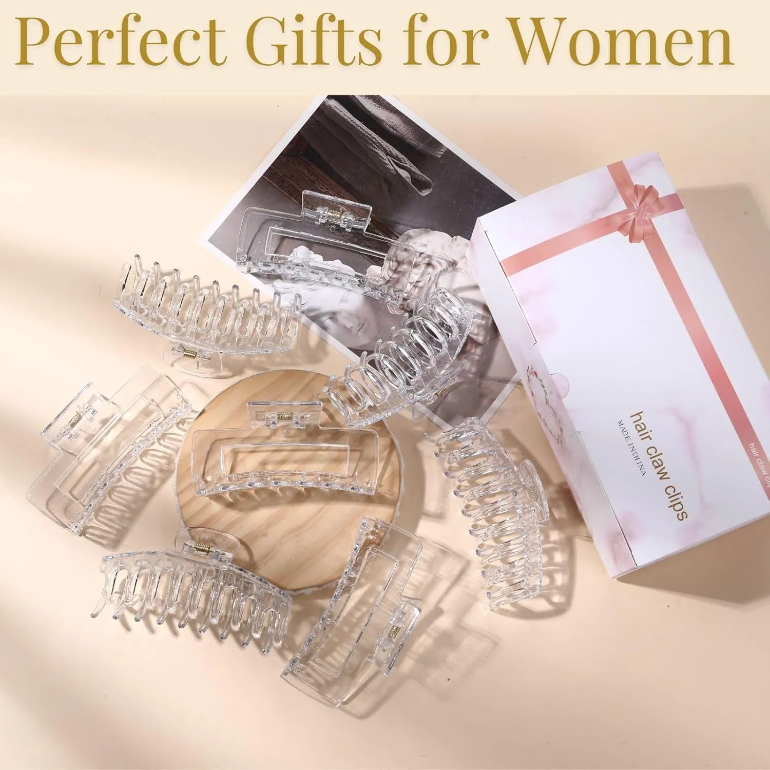 Clear Hair Clips for Women -8 Pack 4.3 Inch Large Hair Claw Clips for Women Thin Thick Curly Hair, Big Matte Banana Clips,Strong Hold jaw clips