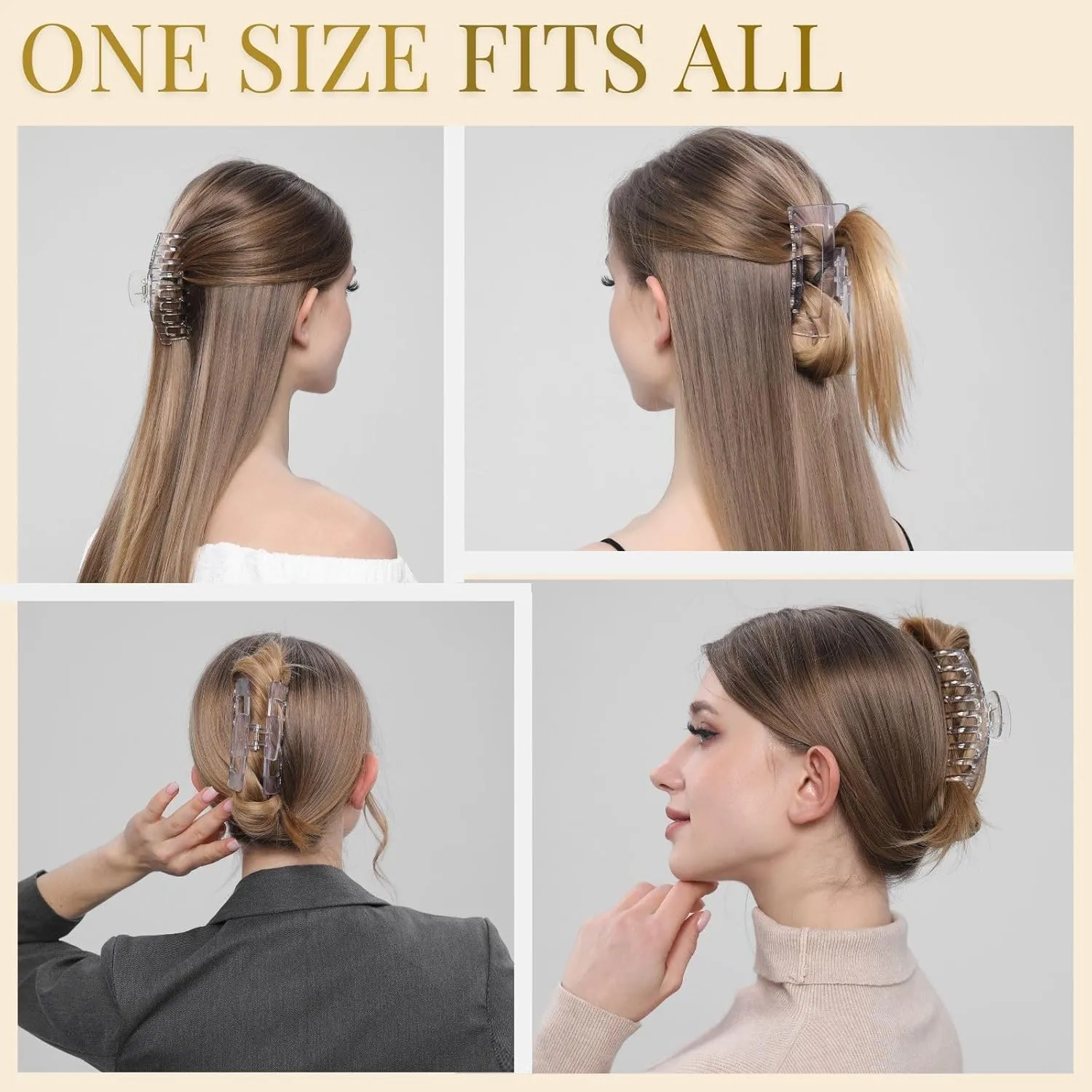 Clear Hair Clips for Women -8 Pack 4.3 Inch Large Hair Claw Clips for Women Thin Thick Curly Hair, Big Matte Banana Clips,Strong Hold jaw clips