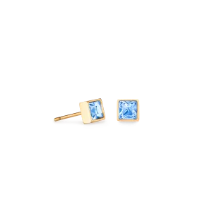 Coeur De Lion Brilliant Square Gold and Light Blue Crystal Stud Earrings