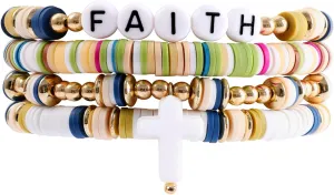 Colorful Heishi Surfer Bracelets Set for Women Stackable Clay Beaded Bracelets Disc Stretch Preppy Bracelets Smiley Face Friendship Bracelets Team Cheer Bulk Boho Summer Beach Jewelry Gift