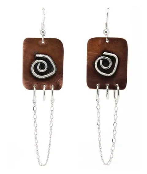 Copper and Argentium Silver Chain Statement Earrings