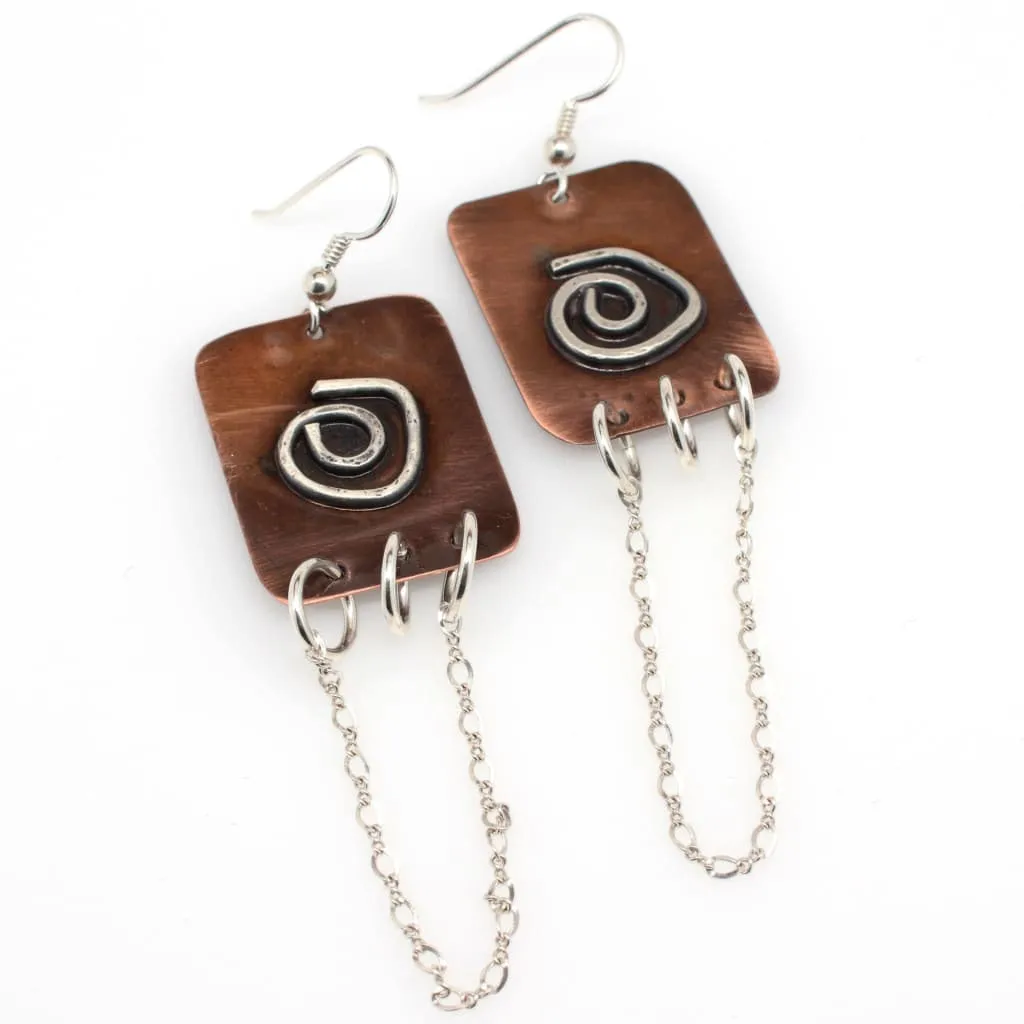 Copper and Argentium Silver Chain Statement Earrings