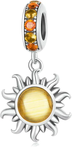 Crown Sterling Silver Charms for Bracelets Heart Charms Spacers Charm Bracelets for Women Family Daughter Mom Wife Sister for Pandora Bracelets (Golden Sun Charm)