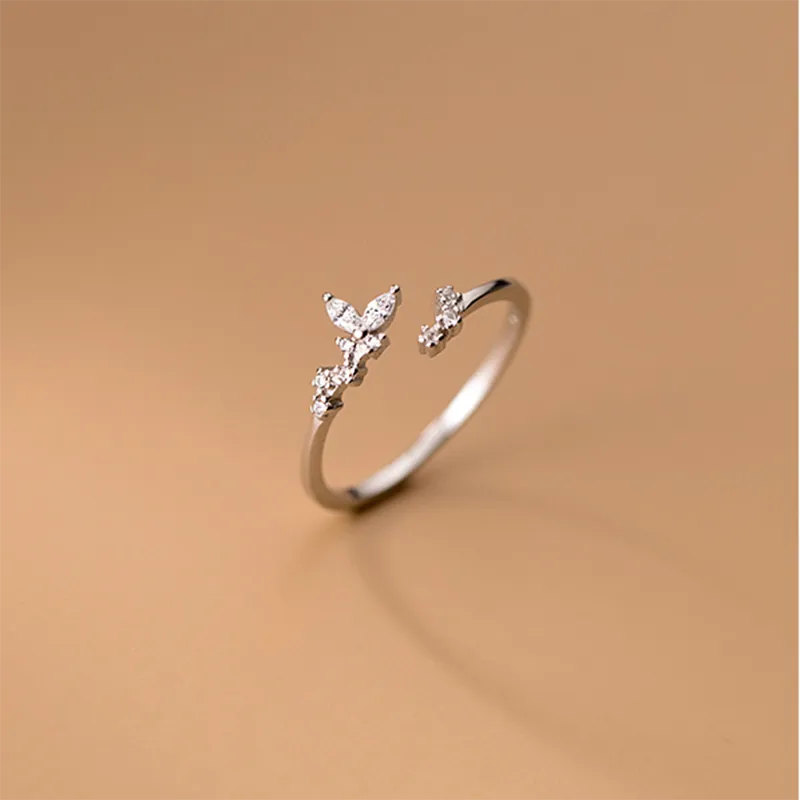 Crystal Zircon Branch Bud Sweet Chic Leaf Opening Ring