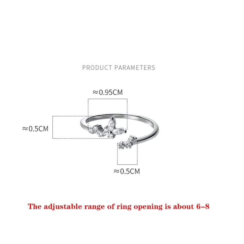 Crystal Zircon Branch Bud Sweet Chic Leaf Opening Ring