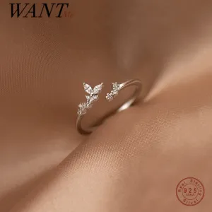 Crystal Zircon Branch Bud Sweet Chic Leaf Opening Ring