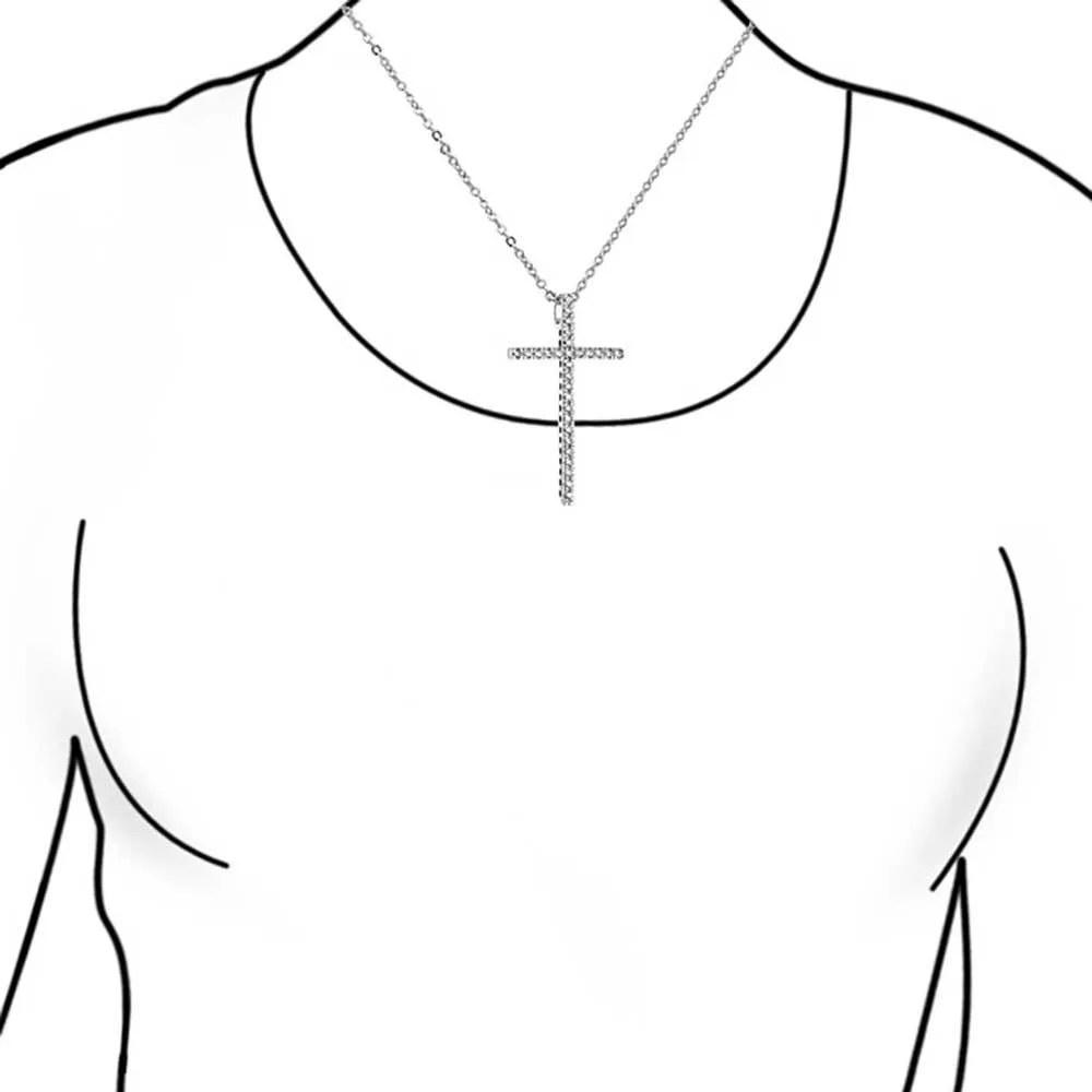 Cubic Zirconia Pave Cross Pendant Necklace in Sterling Silver with 1.75" Chain