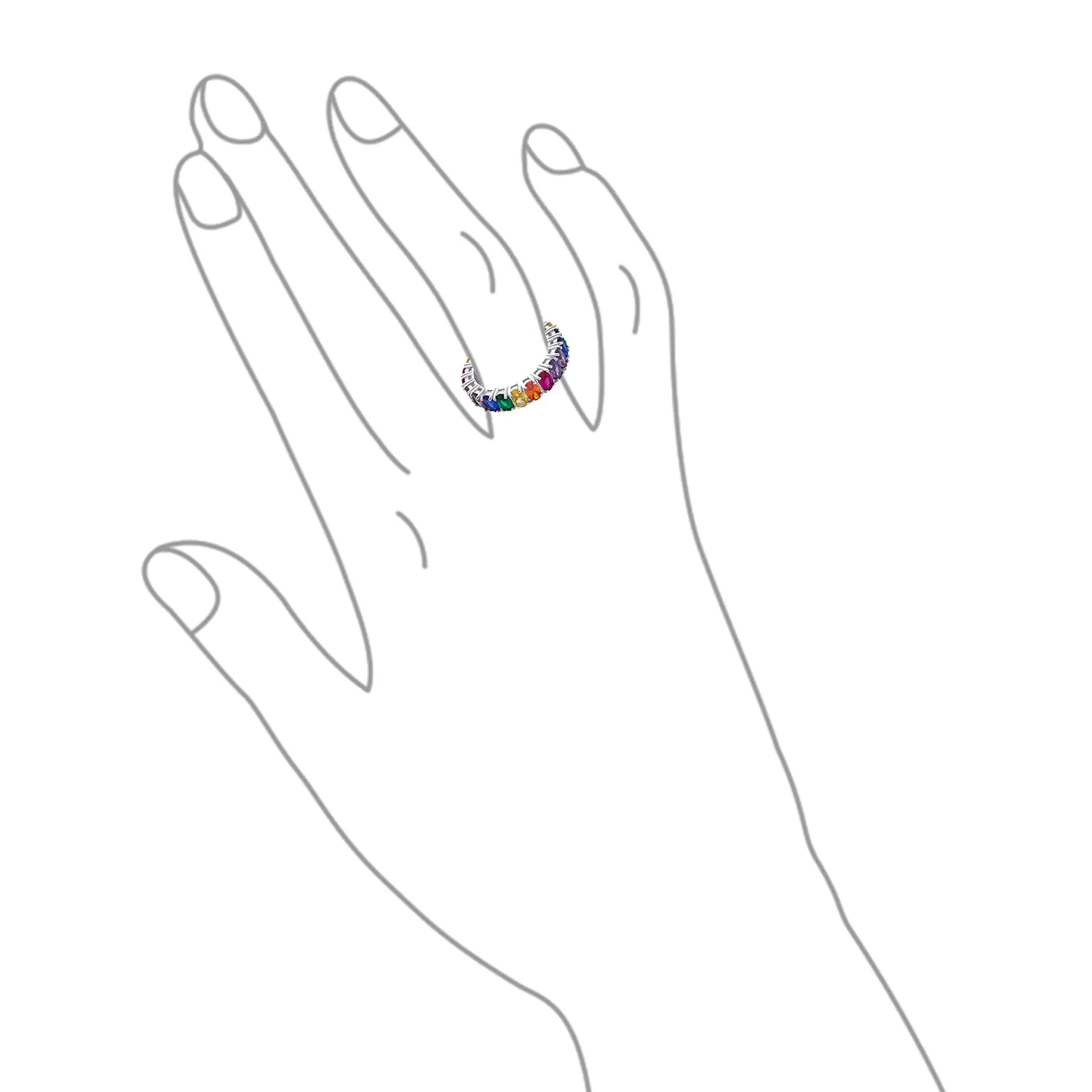 Cubic Zirconia Rainbow Cocktail Statement Ring Sterling Silver Stackable Band