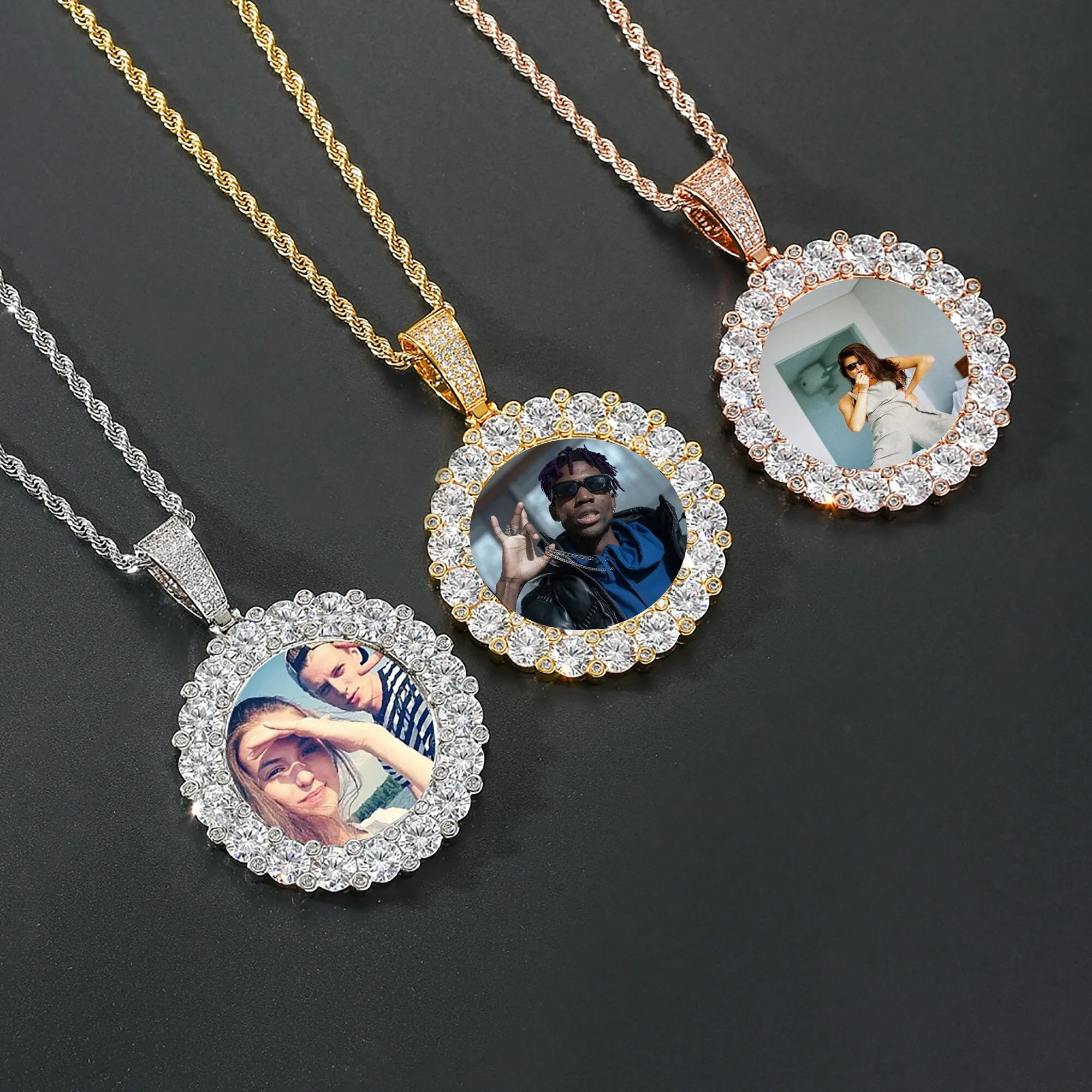 Customizable photoMen's Fashion Inlaid Exquisite Micro-dense Zircon Hip Hop Rock Party