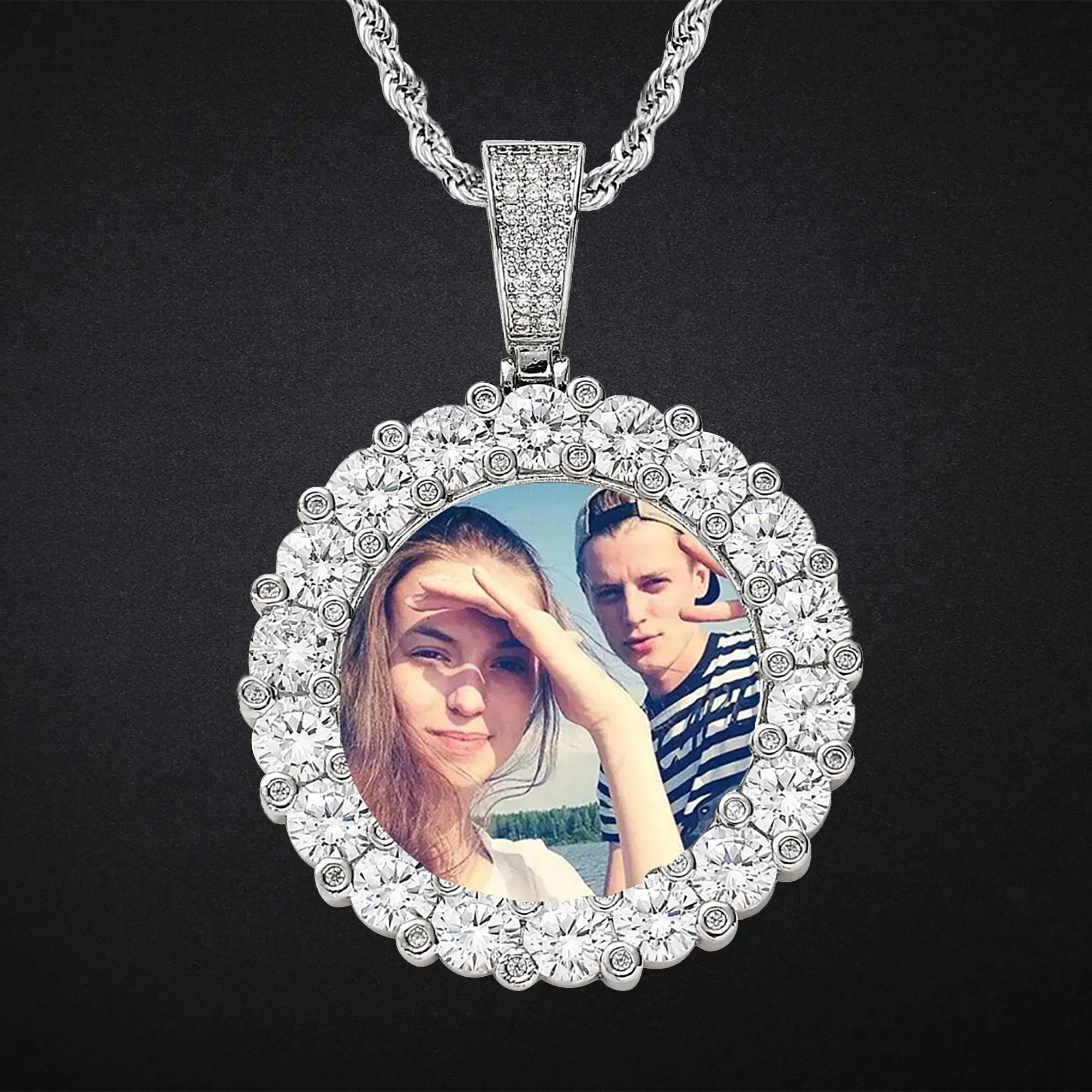 Customizable photoMen's Fashion Inlaid Exquisite Micro-dense Zircon Hip Hop Rock Party