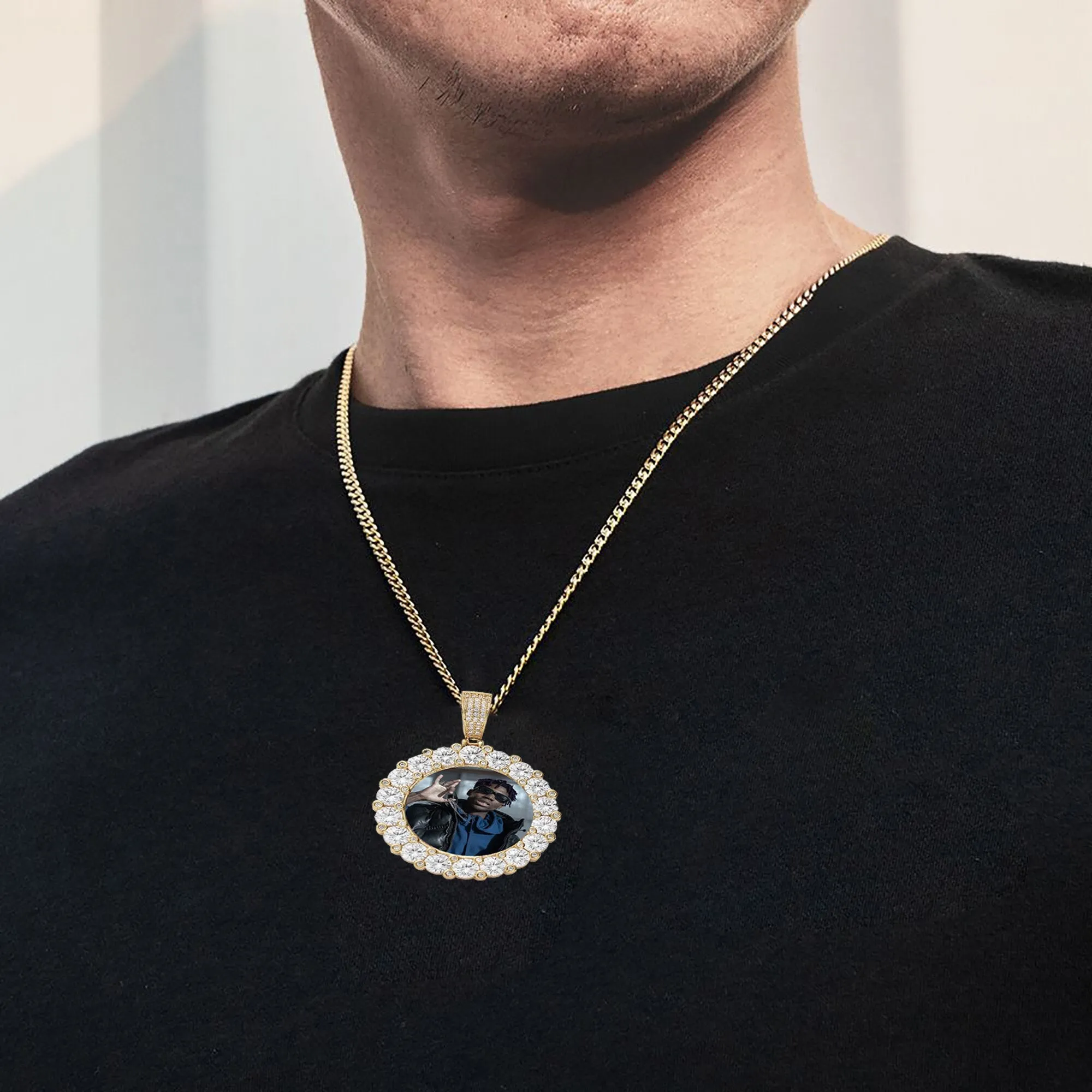Customizable photoMen's Fashion Inlaid Exquisite Micro-dense Zircon Hip Hop Rock Party