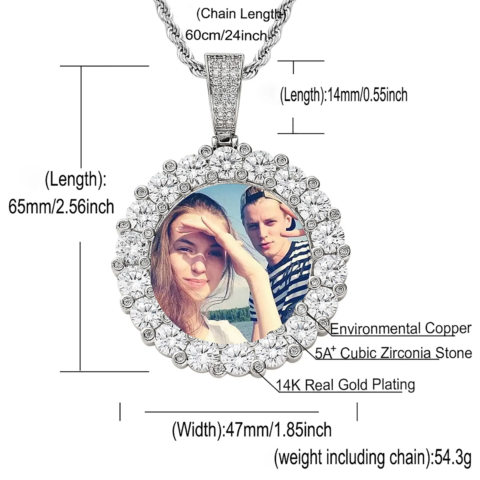 Customizable photoMen's Fashion Inlaid Exquisite Micro-dense Zircon Hip Hop Rock Party