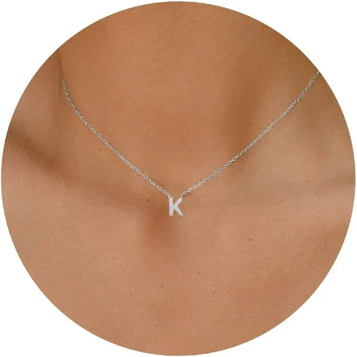 Cute Necklaces for Women, Dainty Silver Initial Necklaces Simple Silver Choker Aesthetic Tiny Letter Pendant Cute Necklace for Women