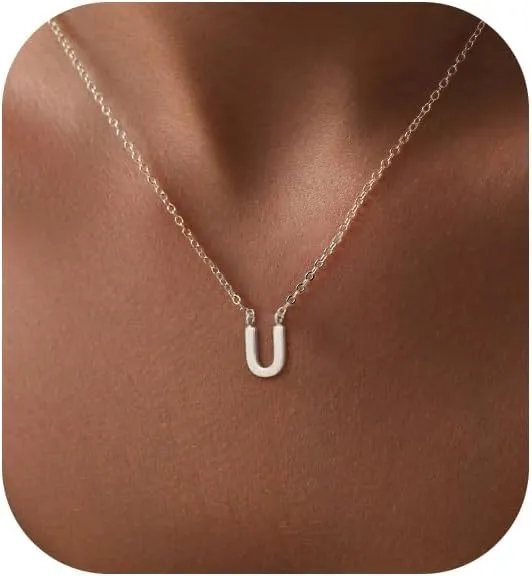 Cute Necklaces for Women, Dainty Silver Initial Necklaces Simple Silver Choker Aesthetic Tiny Letter Pendant Cute Necklace for Women