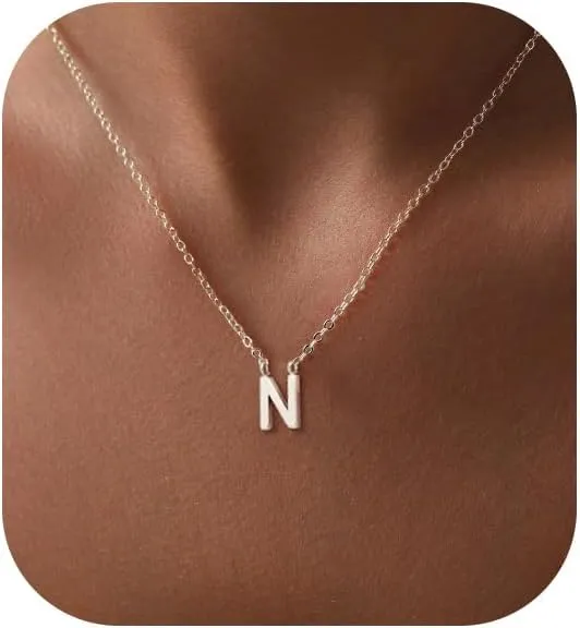 Cute Necklaces for Women, Dainty Silver Initial Necklaces Simple Silver Choker Aesthetic Tiny Letter Pendant Cute Necklace for Women