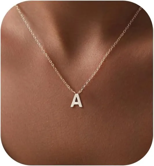 Cute Necklaces for Women, Dainty Silver Initial Necklaces Simple Silver Choker Aesthetic Tiny Letter Pendant Cute Necklace for Women